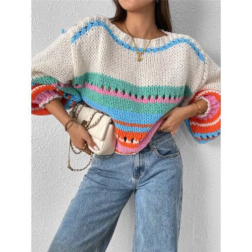 Oversize stribet pullover sweater producent