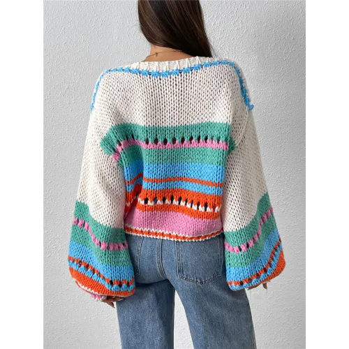 Oversize stribet pullover sweater producent