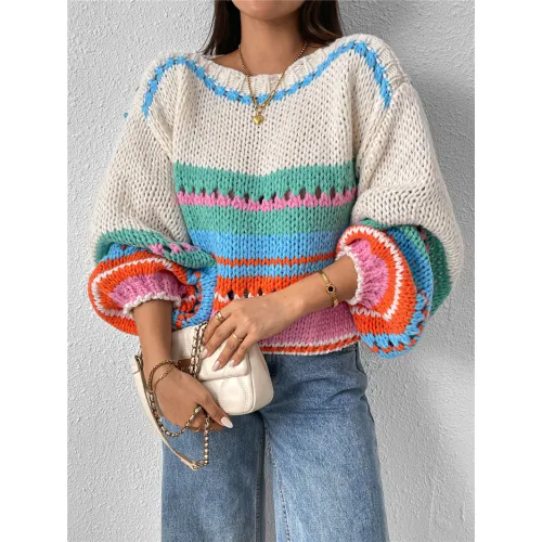 Oversize stribet pullover sweater producent