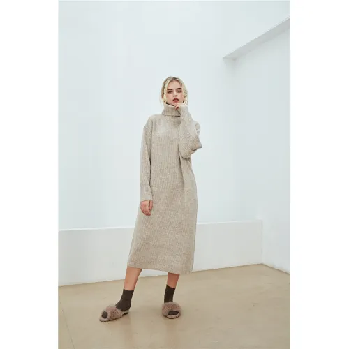 Women's Rib Knit Turtleneck Sweater Dress