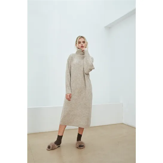 Women's Rib Knit Turtleneck Sweater Dress