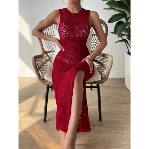 Жіноче червоне светр-плаття з висячими отворами