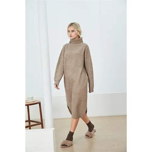 Women's Rib Knit Turtleneck Sweater Dress