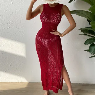 Women's Red Hollow Out Sweater Dress