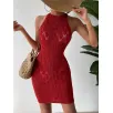 Lieferant von Damen roten Wickel- Strickkleidern