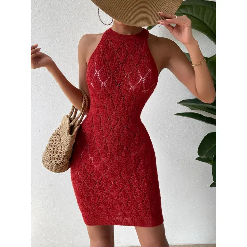 Lieferant von Damen roten Wickel- Strickkleidern