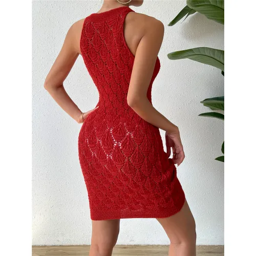 Lieferant für Damen Rotes Wickelpulloverkleid