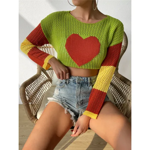 女式镂空心形毛衣供应商