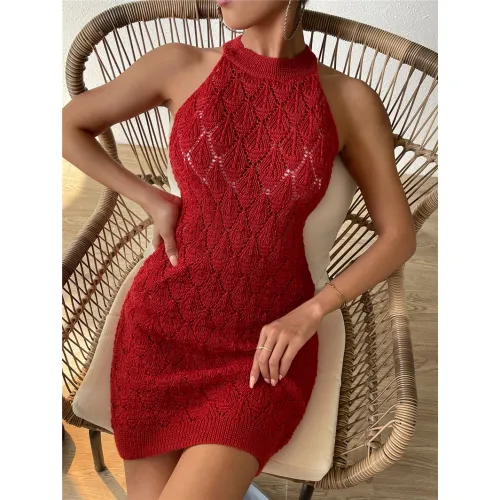 Lieferant für Damen Roten Wickel-Strickkleid