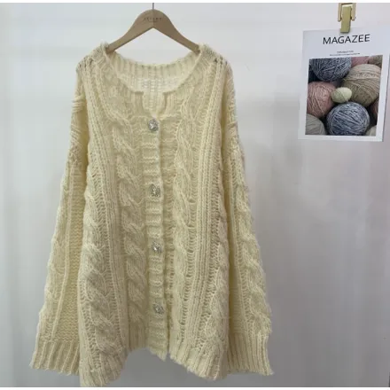 Women knitted buttoned cardigan sweater