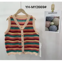 Short sleeved colorful striped women's pullover