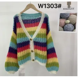 Women's colorful striped knitted cardigan sweater