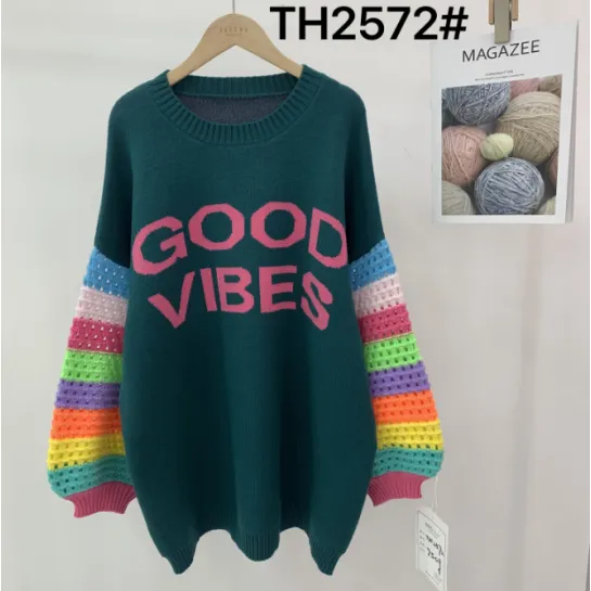 Women's unique colored long sleeved pullover sweater