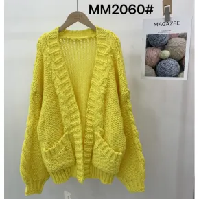 Women's yellow knitted cardigan sweater