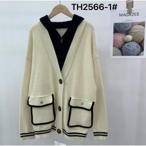 Women's black and white color cardigan sweater