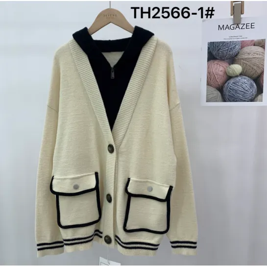 Women's black and white color cardigan sweater