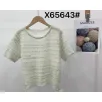 Women short sleeved striped knitted pullover sweater