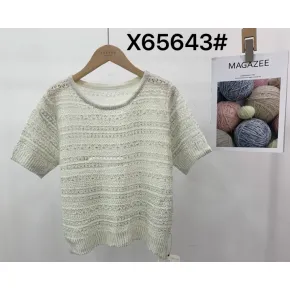 Damen kurzärmliger gestreifter Strickpullover