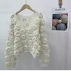 Knitted flower hollow design cardigan sweater