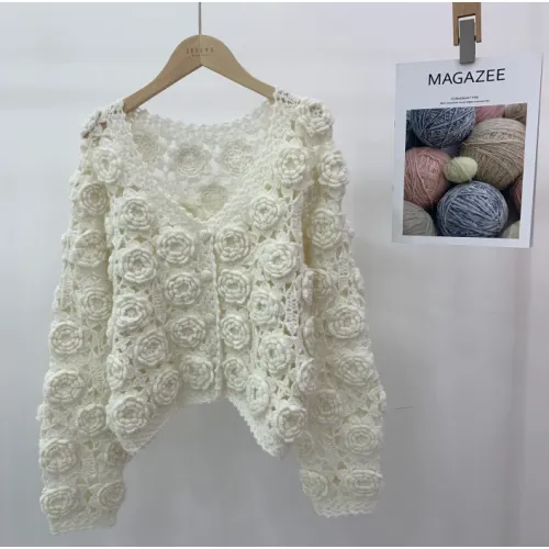 Knitted flower hollow design cardigan sweater