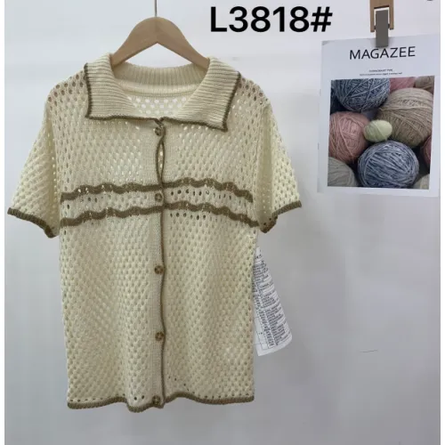Short sleeved polo collar cardigan sweater