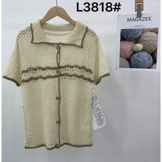 Short sleeved polo collar cardigan sweater