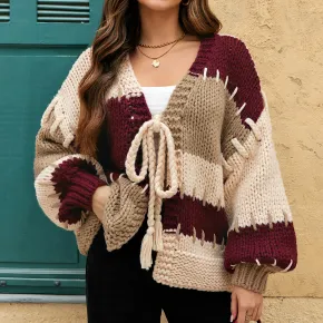 Women's knitted tied sweater cardigan style