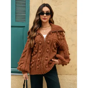 Women's brown cardigan knitted sweater