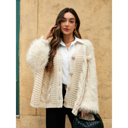 White sweater button knit cardigan