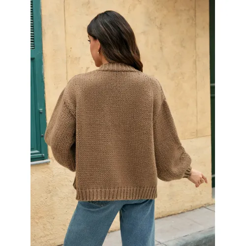 Cardigã feminino de botão com estampa floral, suéter tricotado