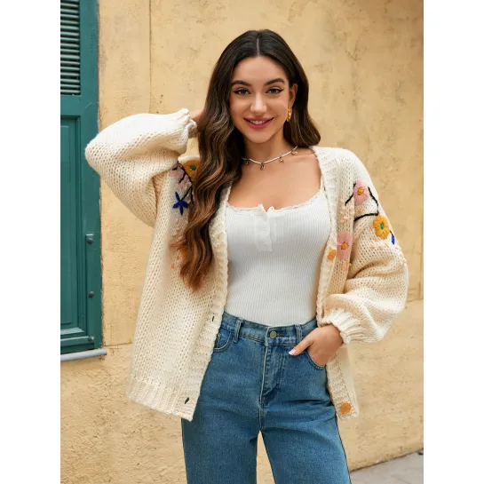 Женский тонкий кардиган с V-образным вырезом и пуговицами