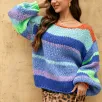 Женский вязаный пуловер с открытыми плечами в полоску