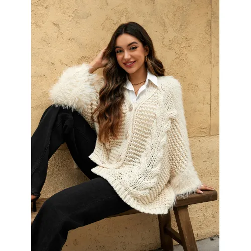 Белый свитер с пуговицами, вязаный кардиган