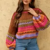 Pulôver de malha de gola larga colorida
