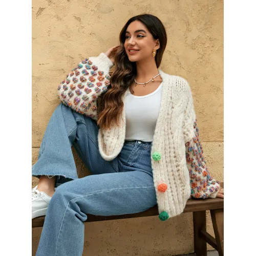 Women's V-neck colored button up cardigan jacket