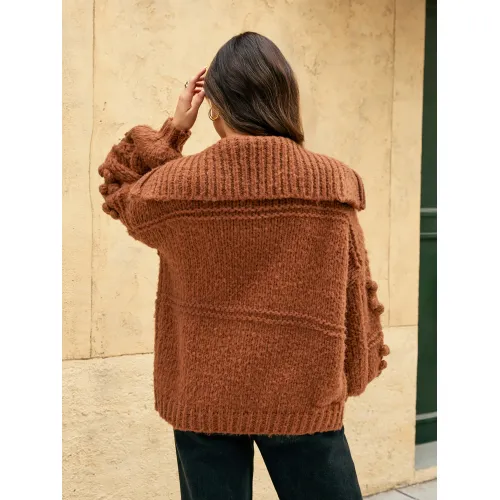 Cardigan marrom feminino de suéter tricotado