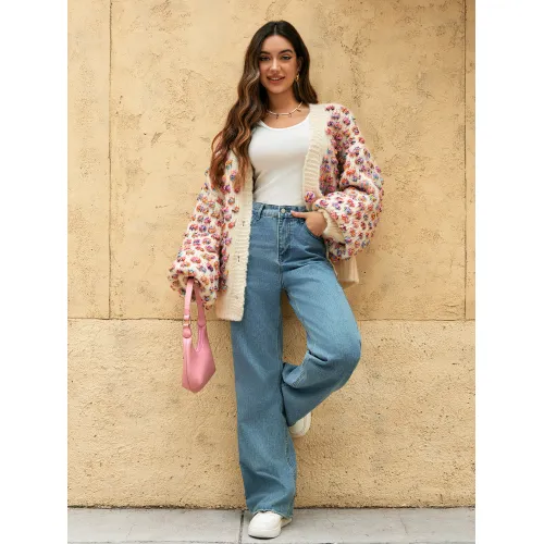 Женский кардиган с V-образным вырезом и пуговицами