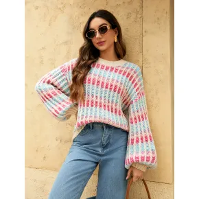 Suéter de punto de cuello redondo para dama en colores variados