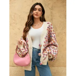 Suéter feminino cardigan com botão e decote em V