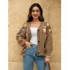 Cardigã de botão floral feminino em malha