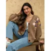 Cardigã feminino de botão floral em tricô
