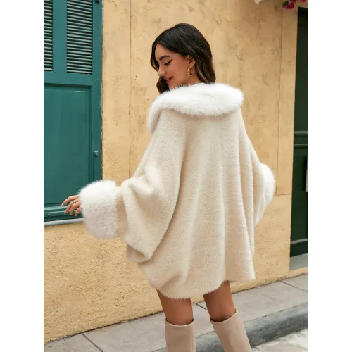 Medium to long white plush cardigan sweater
