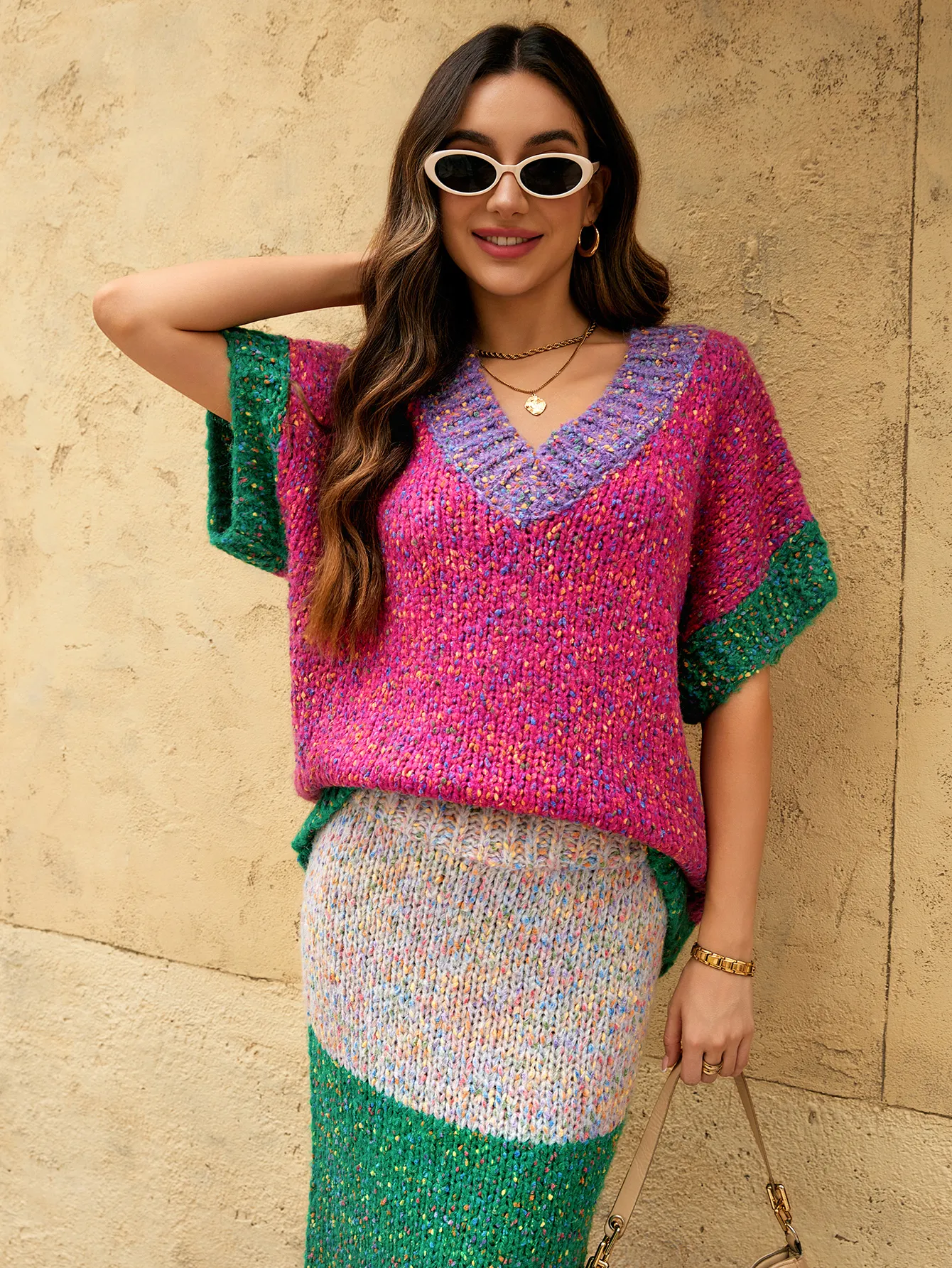 Set Baju Rajut V-neck