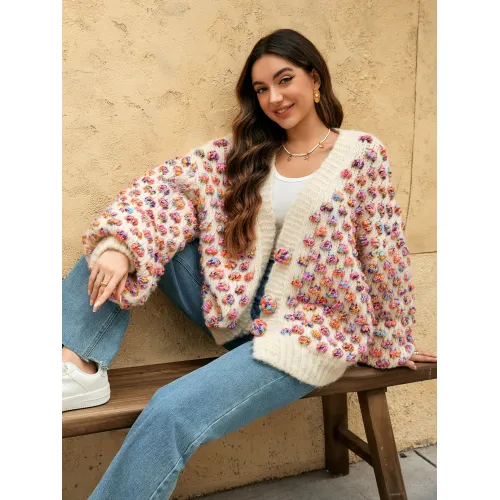 Женский кардиган с пуговицами и V-образным вырезом