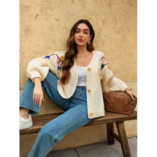 Кардиган-свитер женский тонкий с пуговицами и V-образным вырезом