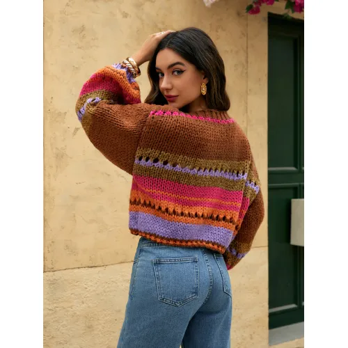 Pulôver de malha colorido com decote amplo