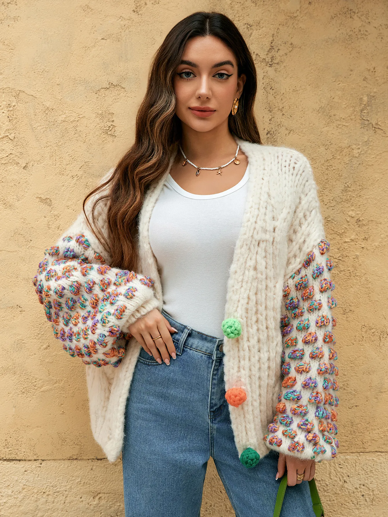 Women's V-neck colored button up cardigan jacket