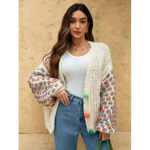 Women's V-neck colored button up cardigan jacket