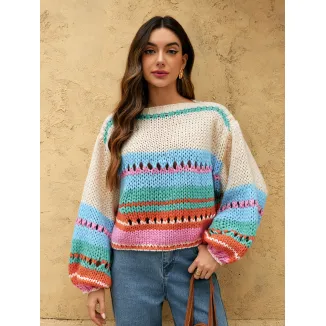 Sweater wanita leher bulat pendek yang diknitting