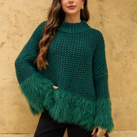 Women's green round neck pullover sweater